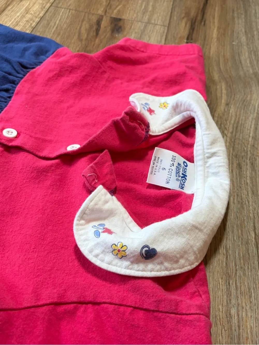 Vintage 90s OshKosh B'gosh Colorblock Dress Pink Blue Embroidered Collar Pocket